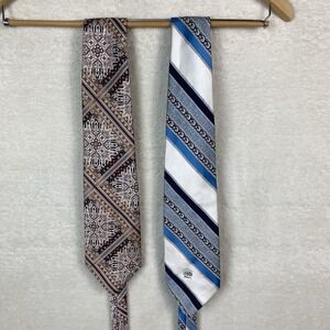 Vintage‎ 2 Piece Men's Oleg Cassini Tie Lot Blue Tan Maroon Classic
